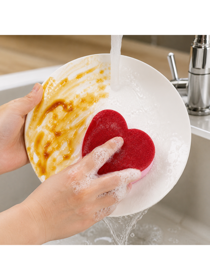 Heart-shaped kitchen sponge, 3 pcs
