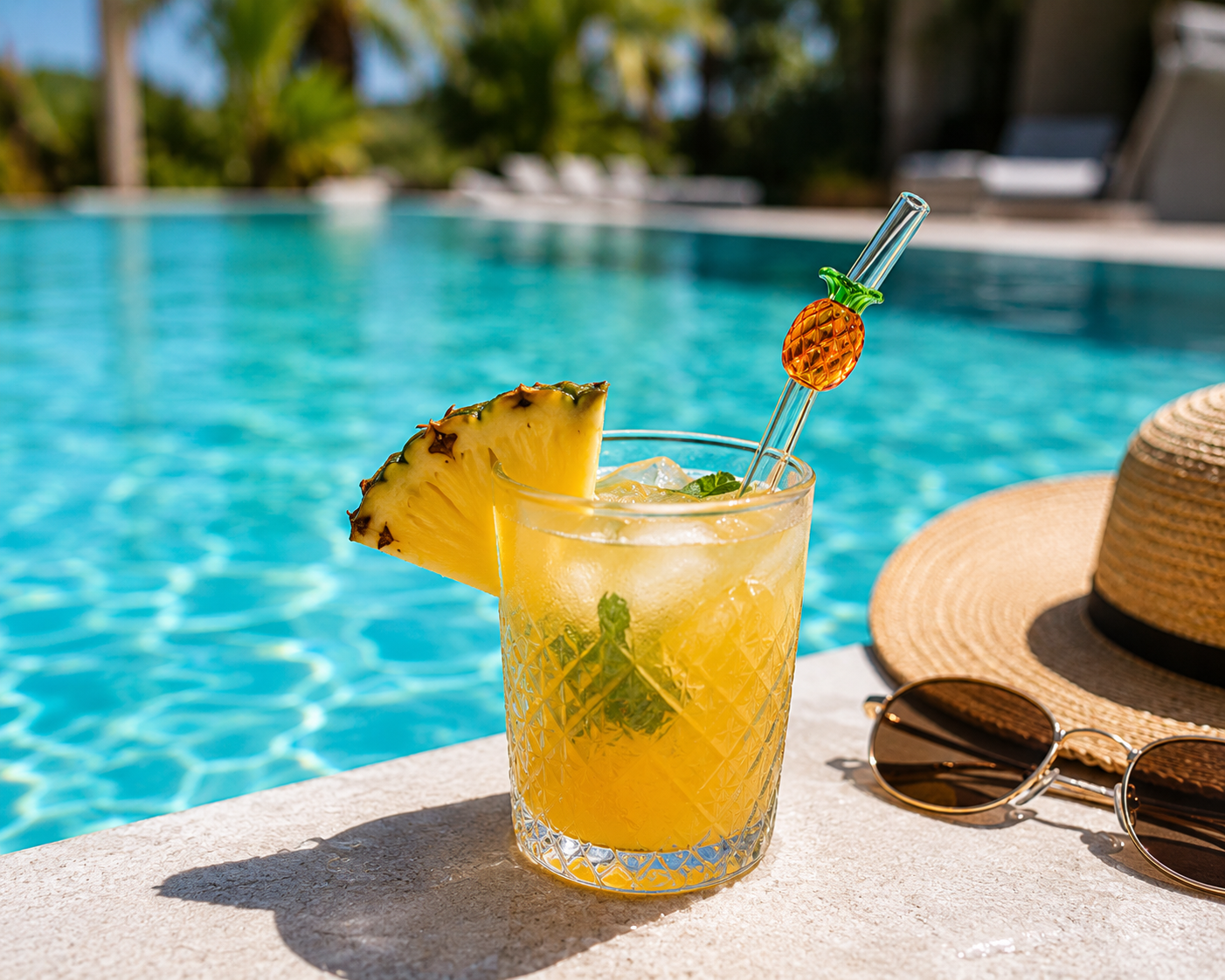 Reusable bent curved glass straws for cocktails and drinks